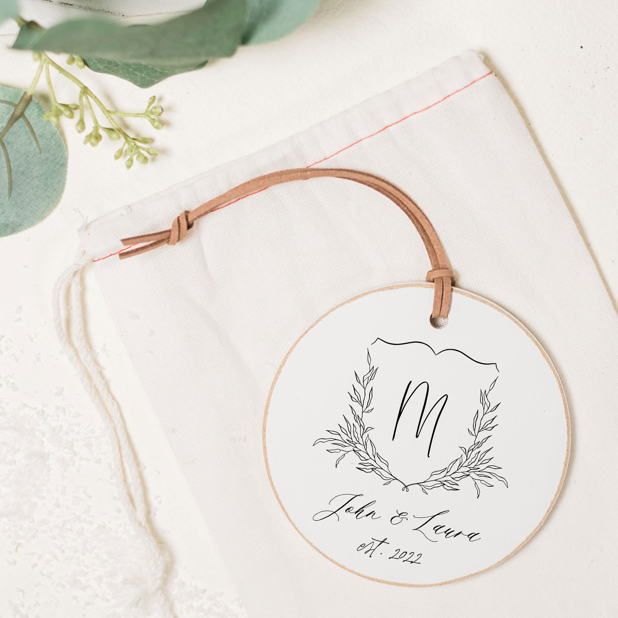 Customizable Ornament | Leafy Crest Initial