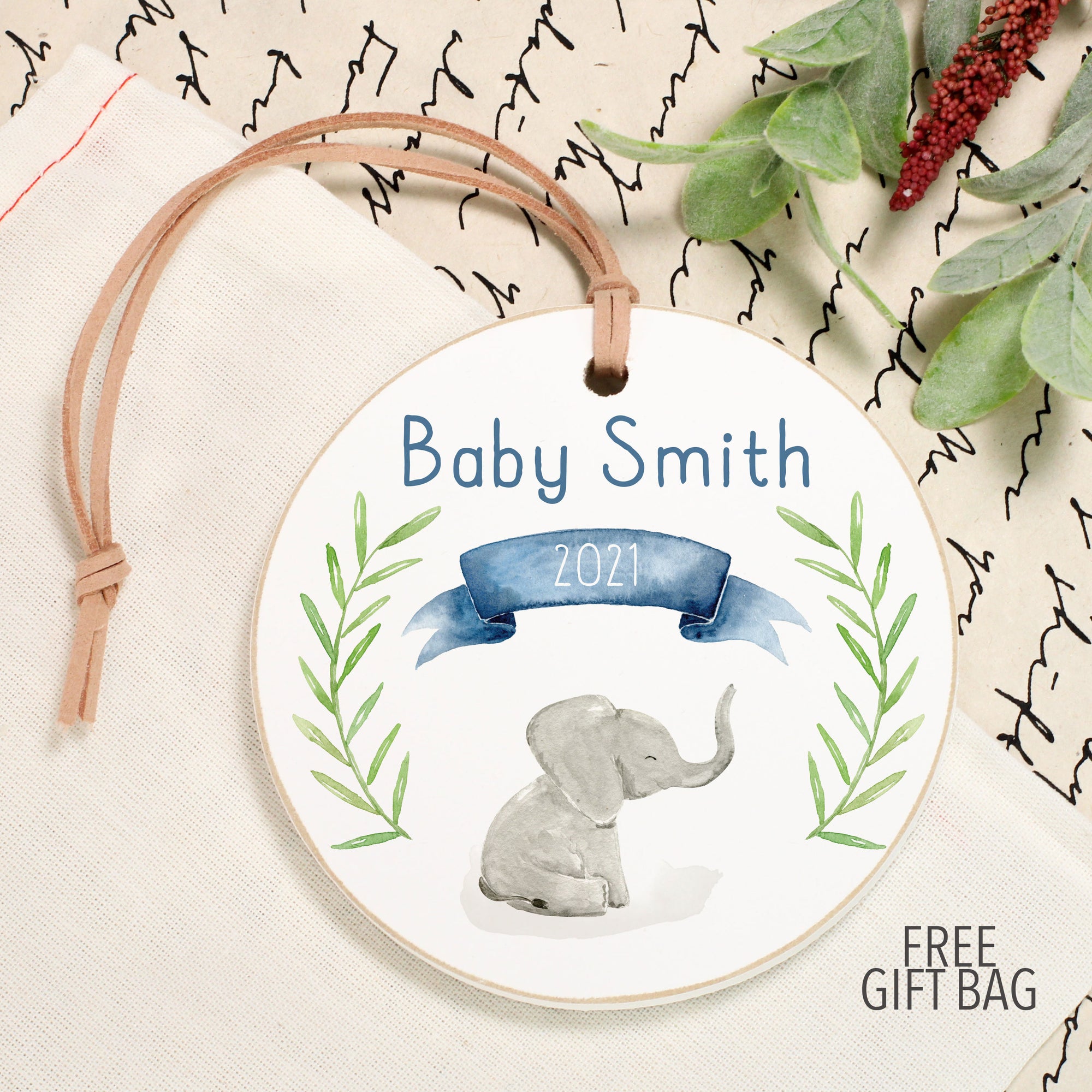 Birth Announcement Ornament | Elephant