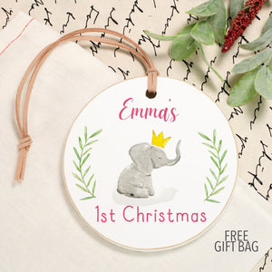 First Christmas Ornament | Baby Elephant with Crown